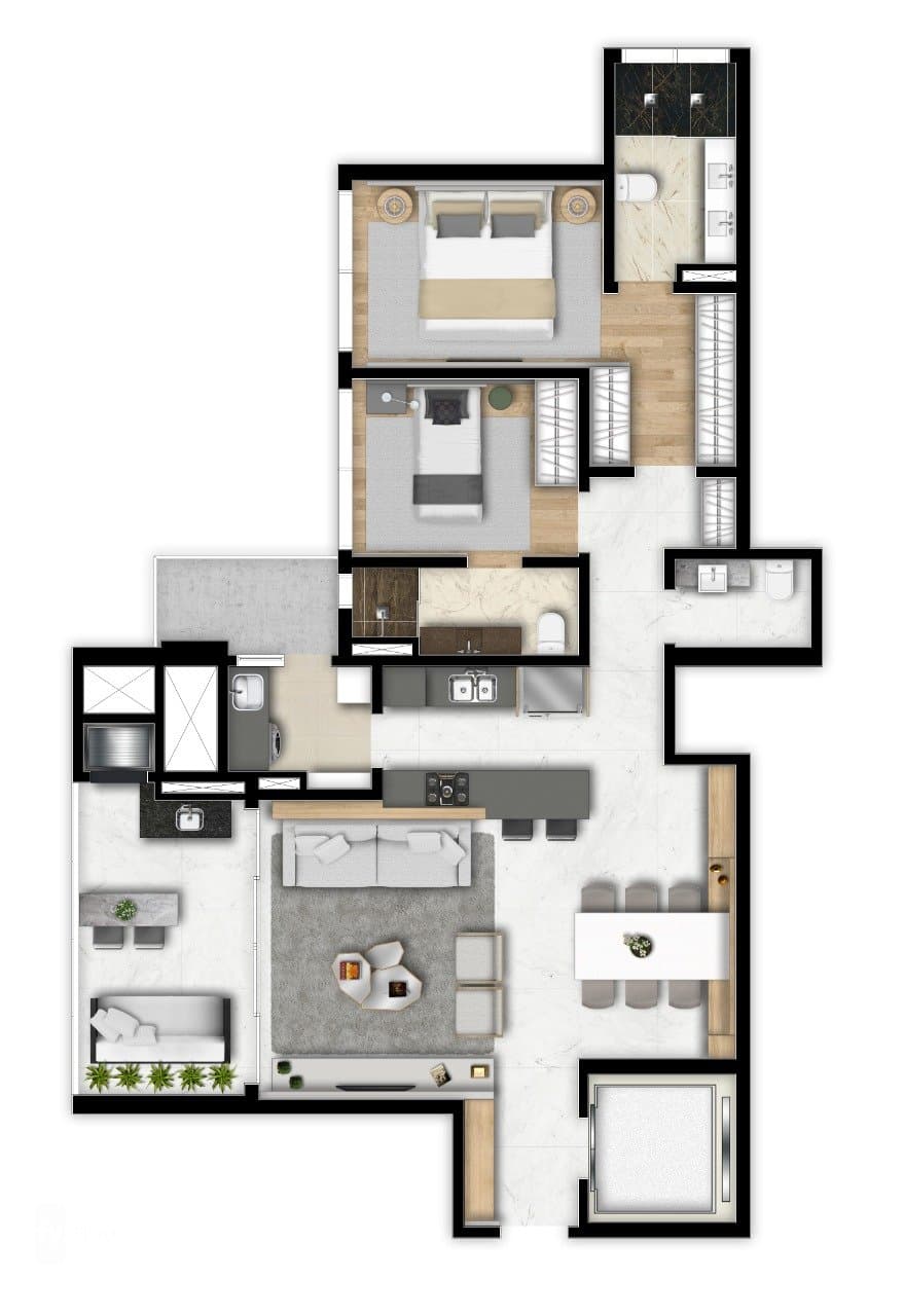 Planta de 129 m²